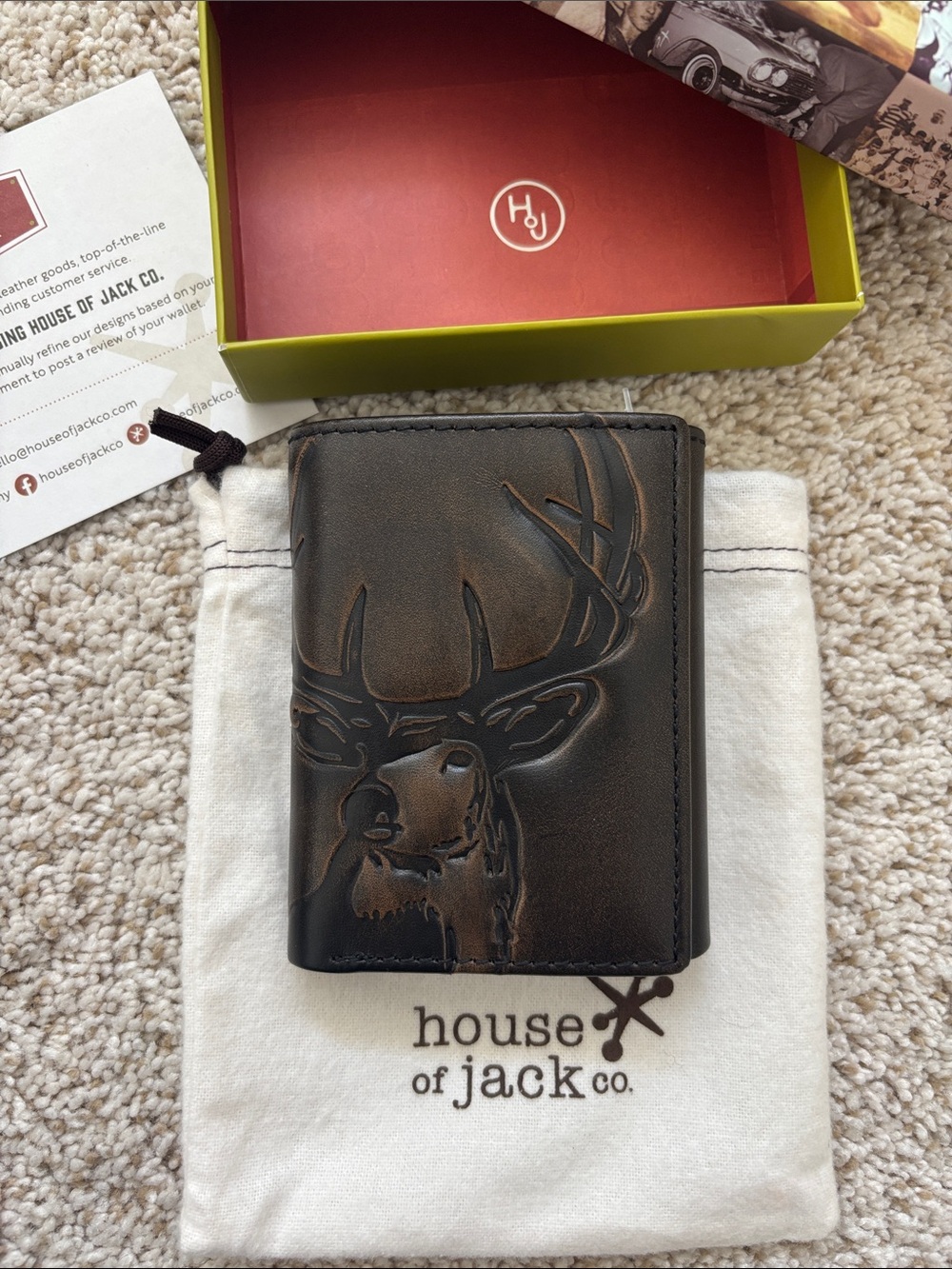 Brown Embossed Deer Leather trifold wallet